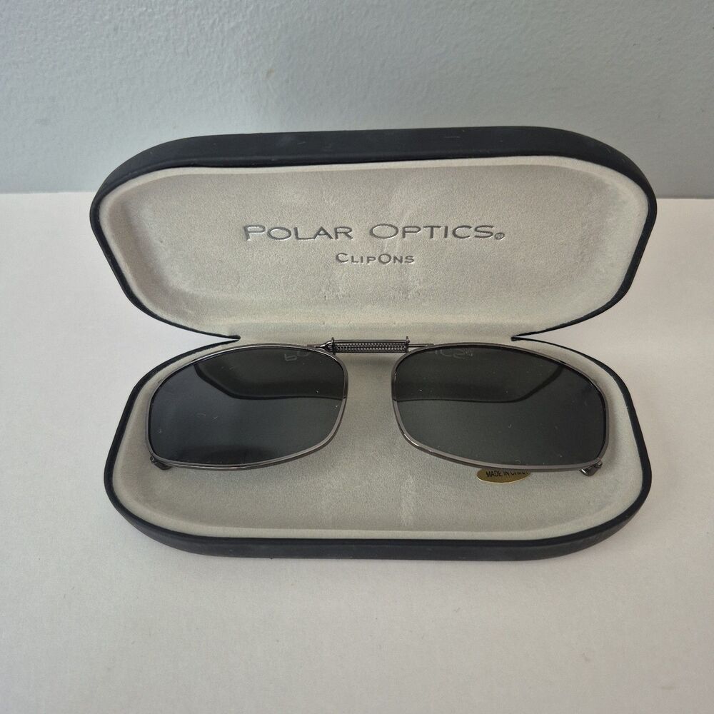 Polar Optic VTG Polarized Rectangular Clip On Sunglasses w/ Hard Clamshell Case